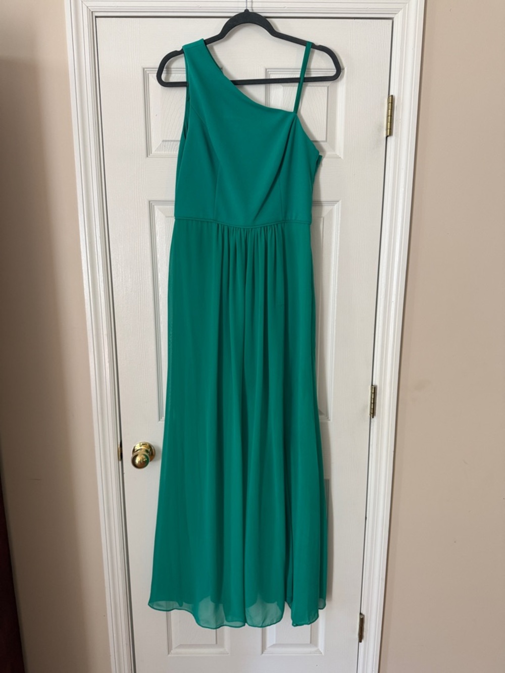 Adrianna Papell One-Shoulder Teal Green Chiffon Evening Gown